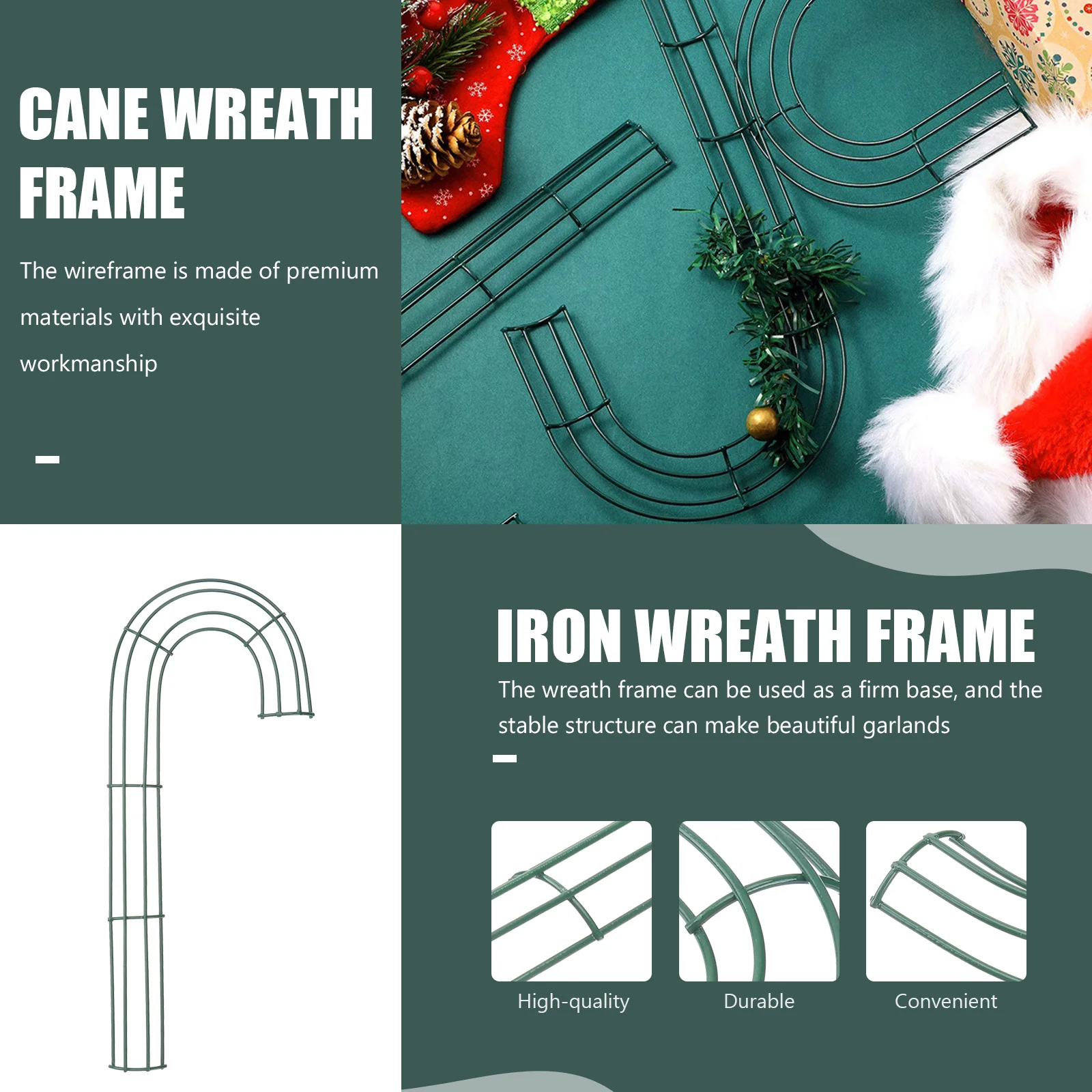 

4Pcs Candy Cane Wreath Frame Iron Garland Frame Decor Stable Structure for Home Garden Terrace Decoration Wreath Accessory