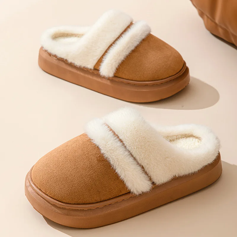 Shevalues Women Winter Furry Slippers Casual Fuzzy House Cotton Slipper Indoor Non-slip Soft Cozy Bedroom Slides Plush Flat Shoe