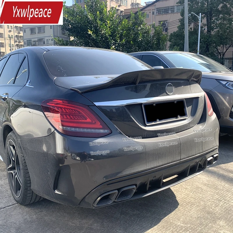 R Style Carbon Fiber Rear Spoiler For Mercedes-Benz W205 C180 C200 C250 C300 C400 C63 AMG Sedan 4 Door 2015-2019 Rear Trunk Wing