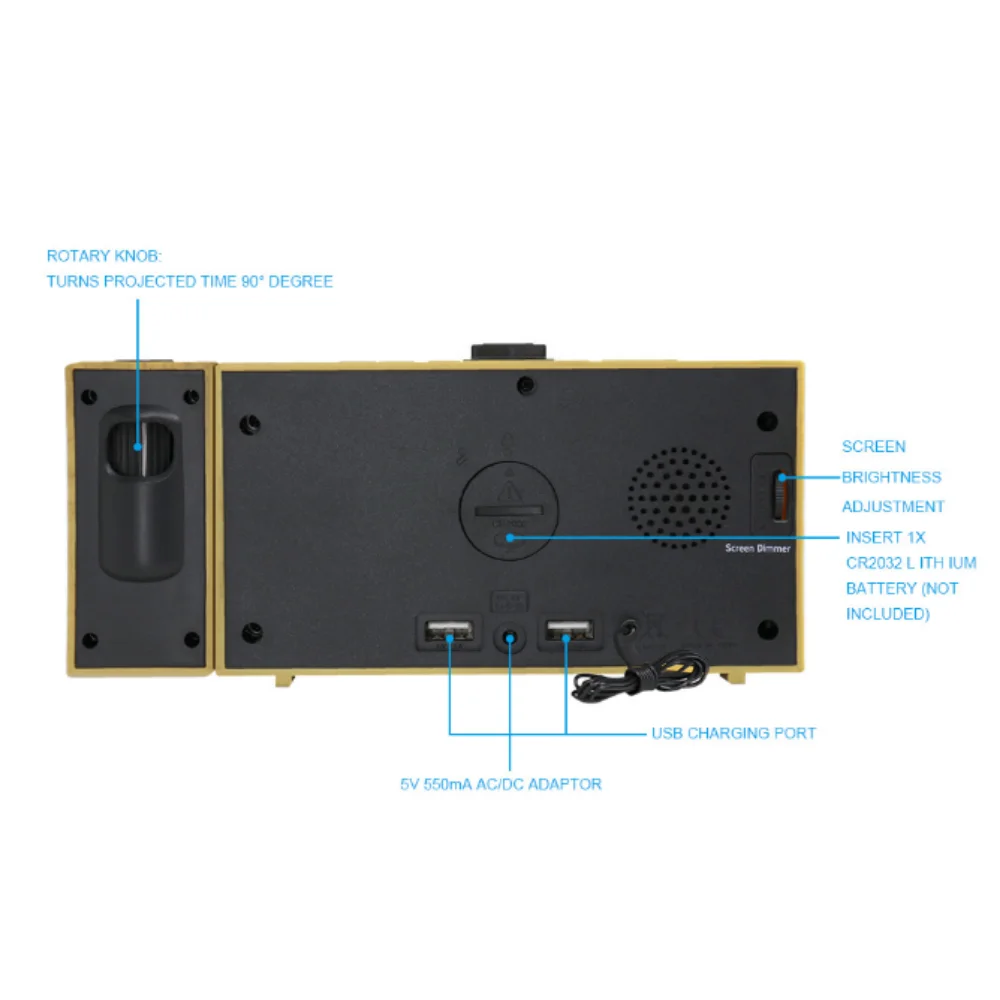 Adjustable Projection Radio LED Electronic Alarm Clock 3D Projector Digital Desktop Night Light Timer USB Charging Table Clock