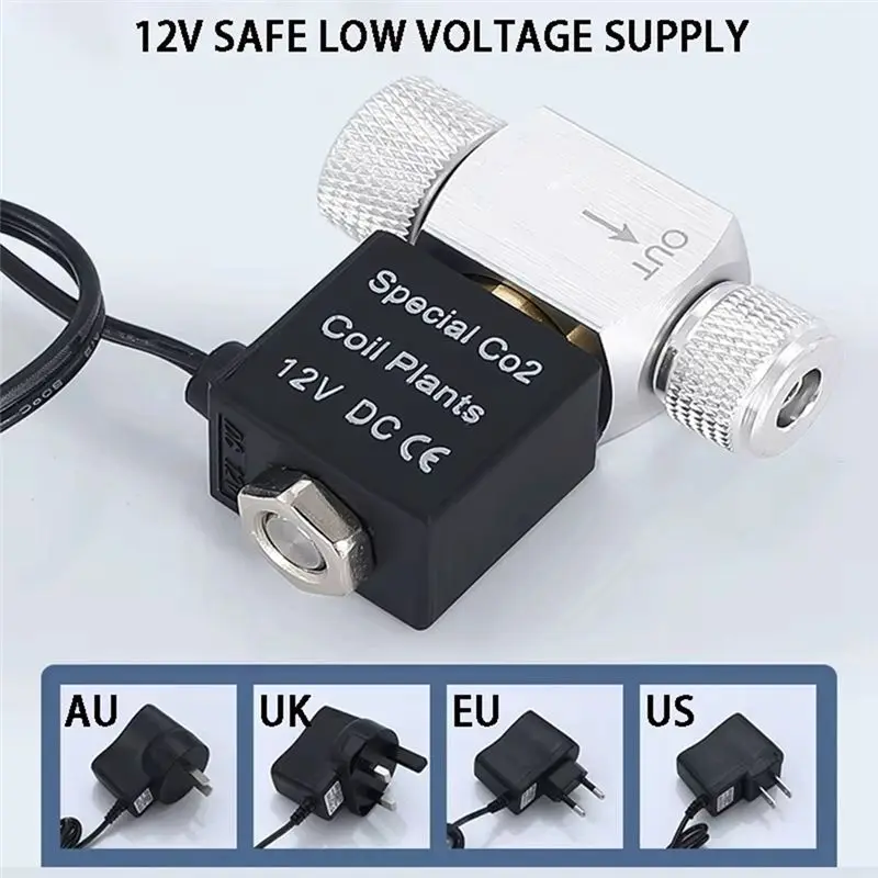 DT15 Aquarium CO2 Solenoid Valve Regulator 110V, Electric Magnetic Valve for Fish Tank, Low Temperature US Plug 12V