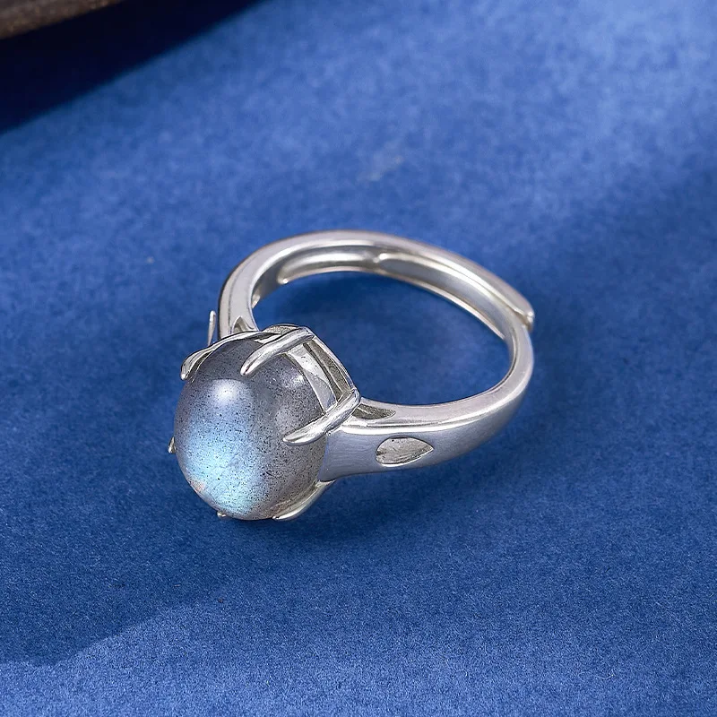 S925 فضة سحر الدائري للنساء الرجال الجوف نمط مخلب مطعمة البيضاوي Moonstone الأزياء والمجوهرات بالجملة
