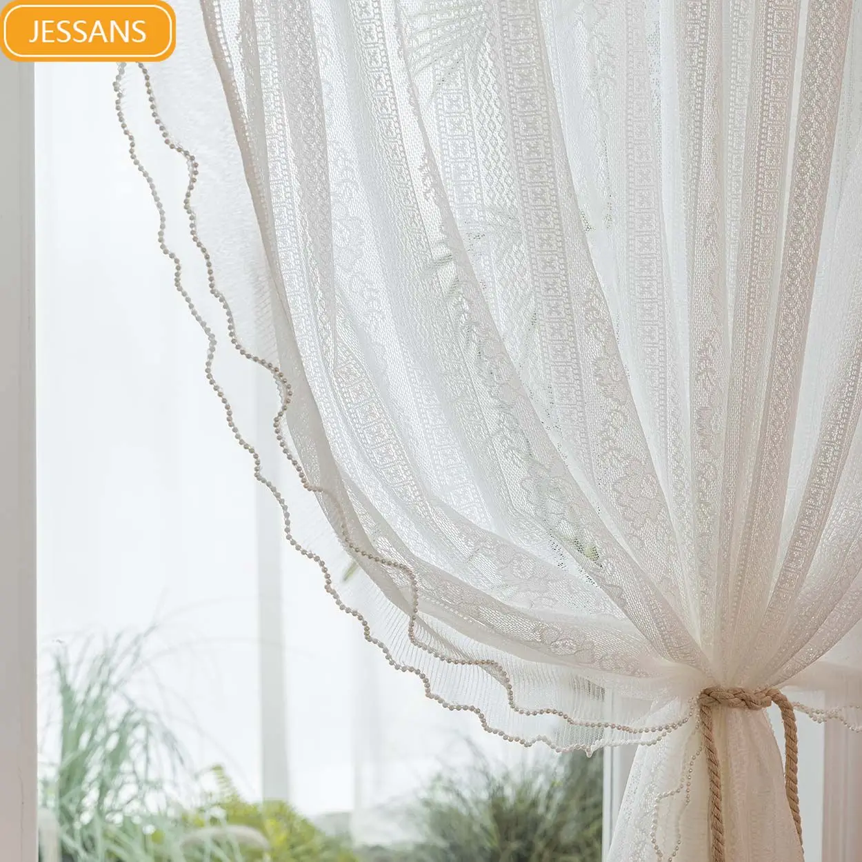 Jacquard Lace Wood Ear Lace Splicing White Screens for Living Room Bedroom French Window Balcony Window Customized Finished