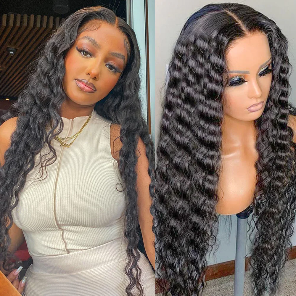 ディープウェーブウィッグ 13x4 HD透明レースフロント人毛ウィッグ 密度250% ナチュラルカラー