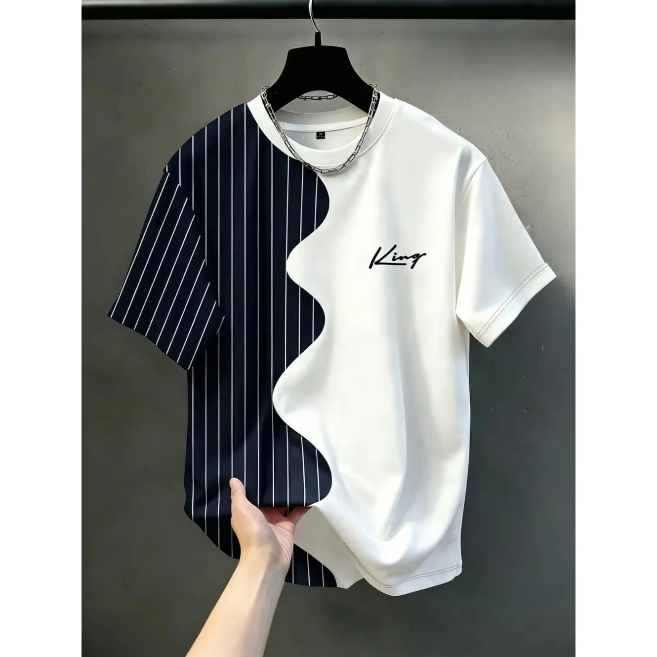 Color-Contrast Vertical Stripes 3D Print Men's Loose-Fitting Breathable Short-Sleeved TShirt Casual Street Trendy Parental Cloth