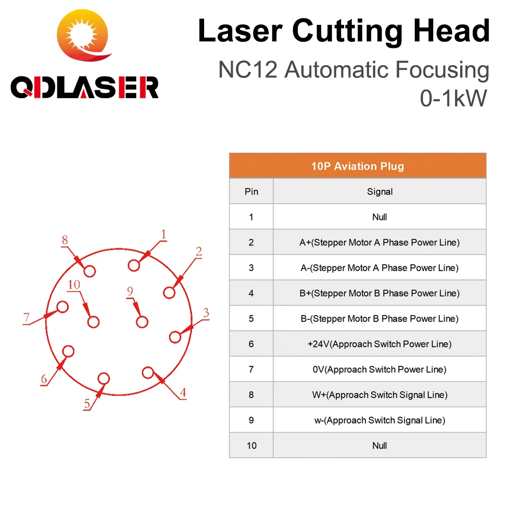 QDLASER WSX Testa di taglio laser a fibra QBH 0-1KW NC12 Messa a fuoco automatica 1000W Lente di collimazione F75/100mm per il taglio dei metalli