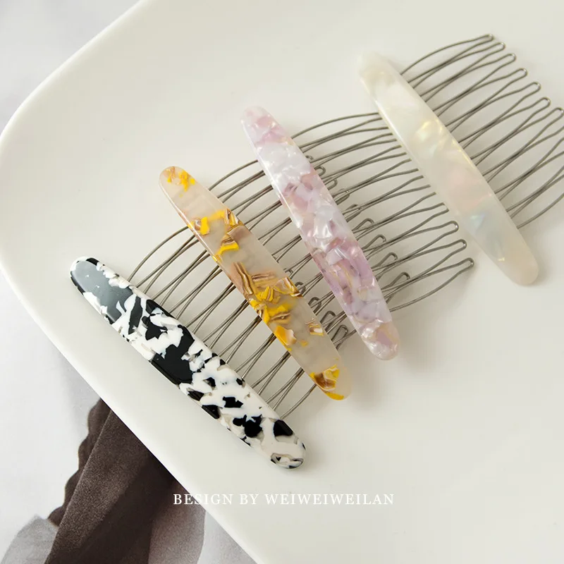 New Korean Style Plaid Comb Clip Bangs Hair Clip Texture Marble Pattern Iron Tooth Simple Comb Clip Insert Comb Accessories