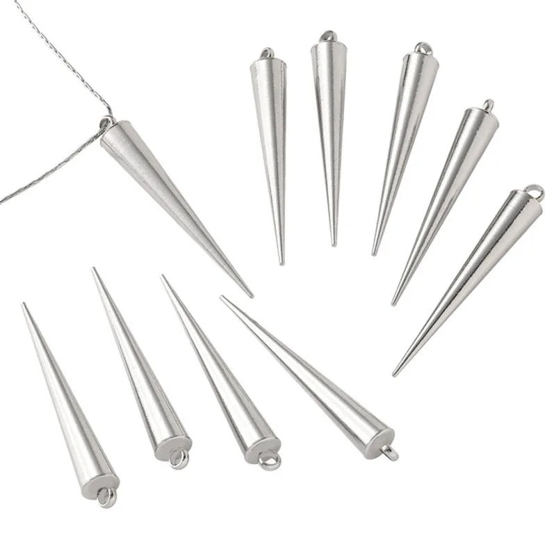 6 Stück Edelstahl Große Kegel-Anhänger Bullet Spike Perlen Charms für Damen und Herren Creolen Halsketten Schmuckherstellung – Detail 2