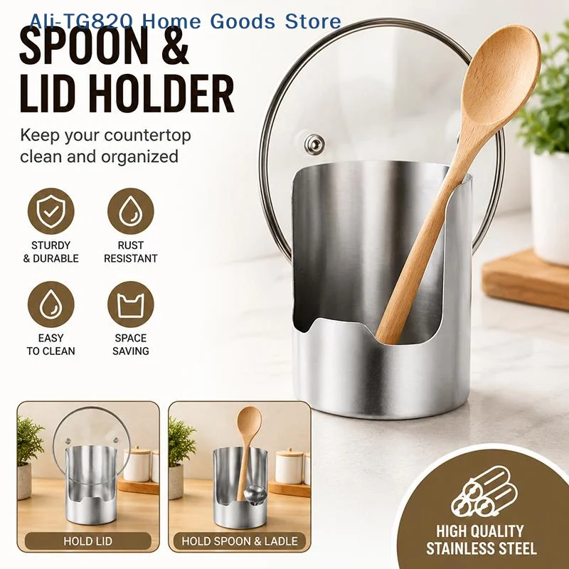 [TG820]Stable Stainless Steel Spoon Holder Easy To Clean Stainless Steel Spatula Holder Heat-Resistant Soup Spoon Dinning Table