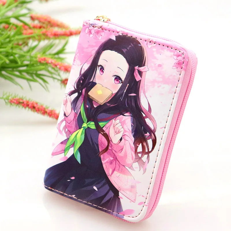 Nezuko Anime Demon Slayer Mini Portafoglio Kamado Tsuyuri Kanao Cosplay Portamonete portatile Zero Portafogli per ragazze multistrato in pelle PU