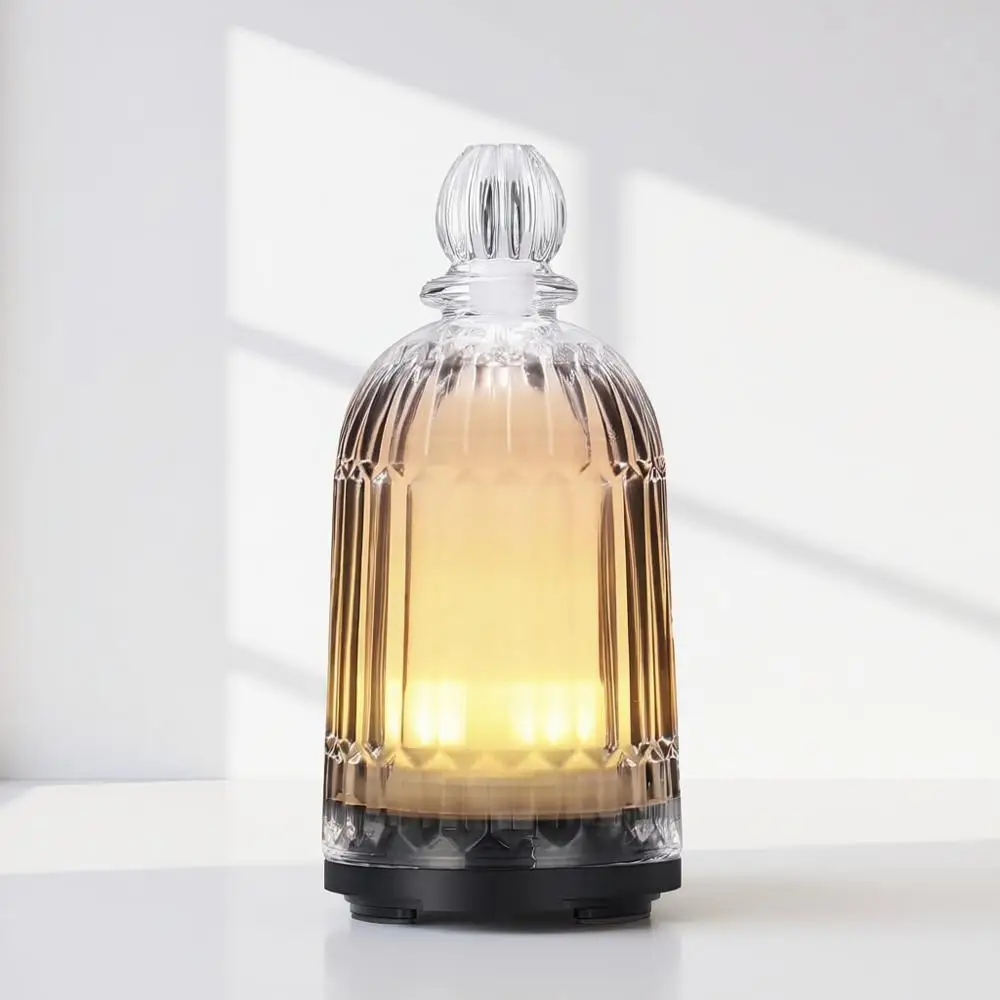 

Аромадиффузор с стеклянной крышкой и пластиковым резервуаром, 7 светодиодов с изменением цвета, автоматическое отключение, для дома, офиса, спа, 120 мл