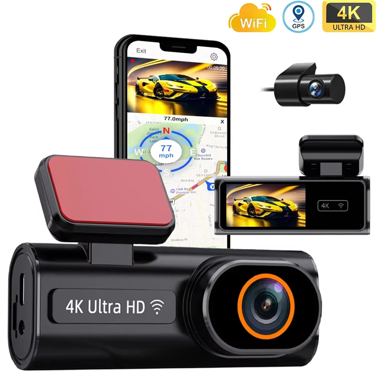 

ABYB 4K WIFI Mini Dash Cam АВТОМОБИЛЬНЫЙ видеорегистратор, двойной объектив спереди и сзади 1080P, ночное видение, парковочный монитор, камера безопасности Black Box