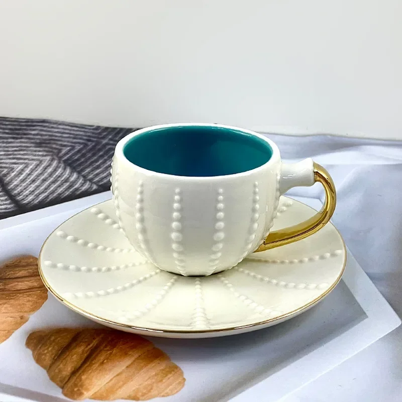 

Creative Ceramic Coffee Cup Saucer Afternoon Tea Coffee Cups Set High Value Ceramic Gold-painted Cactus Tea Cup Set