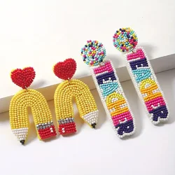 Handmade Teacher Beaded Earrings – Boho Style, Colorful Beads, Perfect Gift for Vacations & Holidays; Meaningful & Elegant