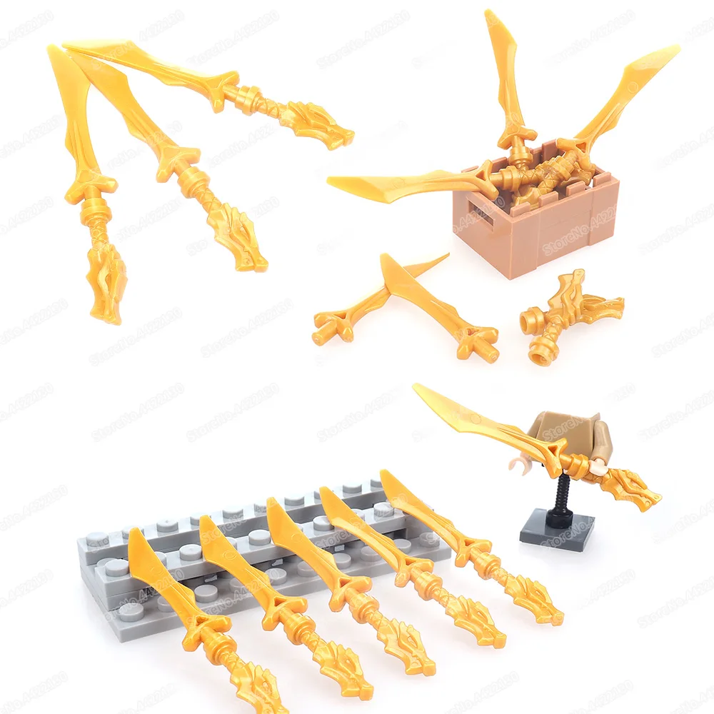 Gold Element Dragon Knife Building Block Moc Warrior Dragon Master Weapons Figures Equipment Model Child Gift Boy Assembled Toys