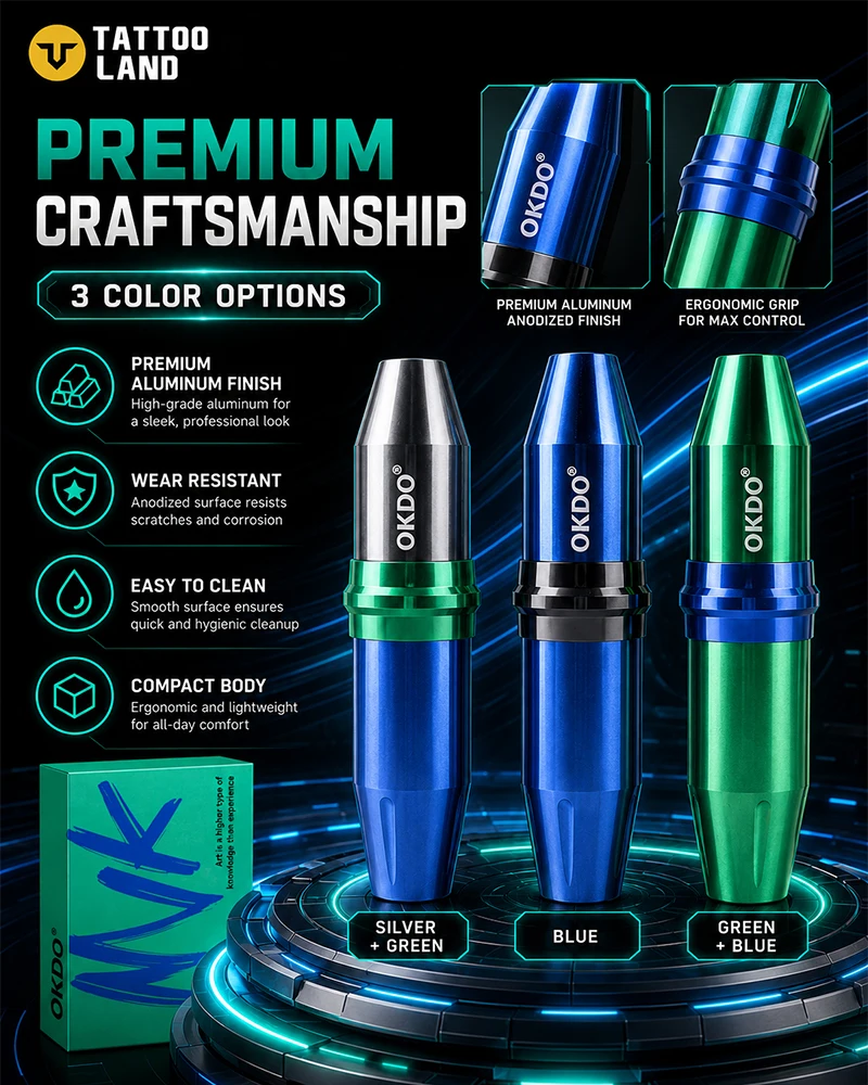 OKDO Professional Wireless Tattoo Pen, Low Noise Stable Permanent Makeup Machine for Professional Tattoo Artists