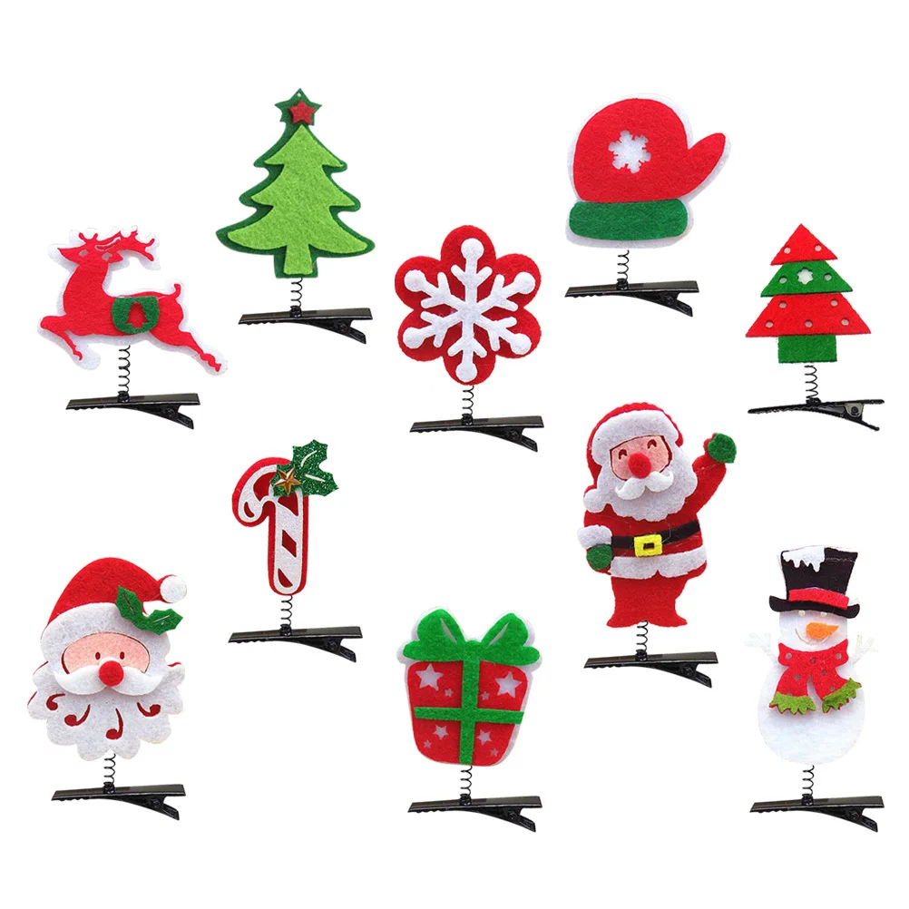 10 قطع من مشابك شعر عيد الميلاد بنمط كرتوني ملون مناسبة لمشابك شعر عيد الميلاد اليومية هدية عيد الميلاد