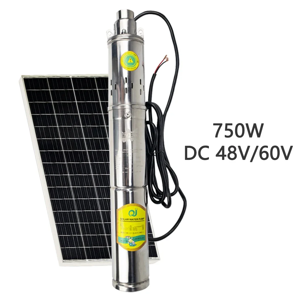 750Watt Deep Well Pump With Built-In Controller Solar Stainless Steel Pump Agriculture Max 2T/H Water PV Submersible Flow Pump