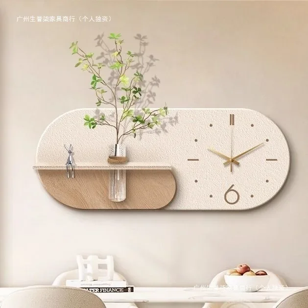 Cream wind restaurant decorative painting clock 2025 new living room background wall hanging painting green plants high