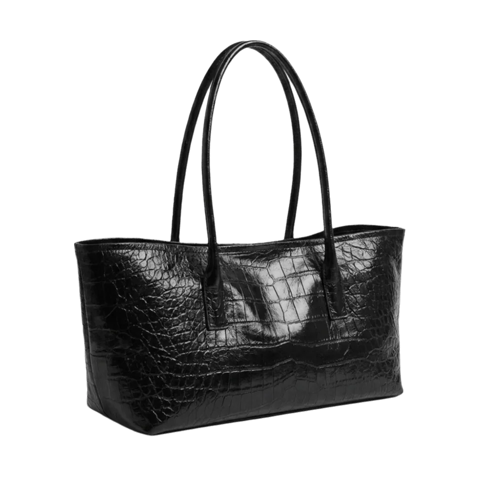 Magnetic Snap Fastener Random Crocodile Embossed Shoulder Bag Large Capacity Soft PU Leather Tote Bag Minimalist