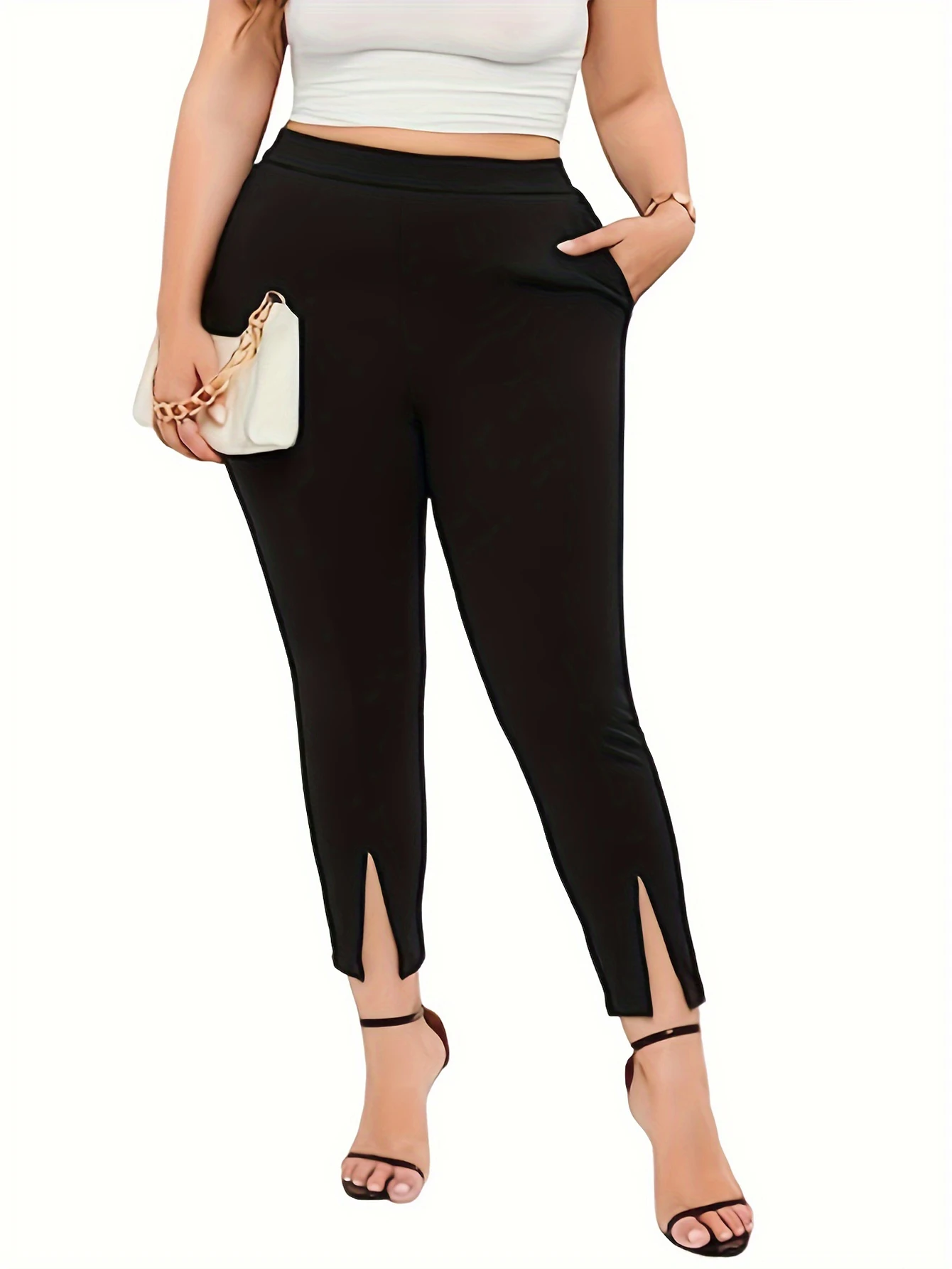 

Women's summer 2025 new plus-size knitted fabric elegant temperament wide-legged casual pants