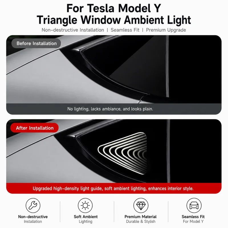 For Tesla Model Y Triangle Window Ambient Light Decor Lamp Non Destructive Installation Mod Parts view 4