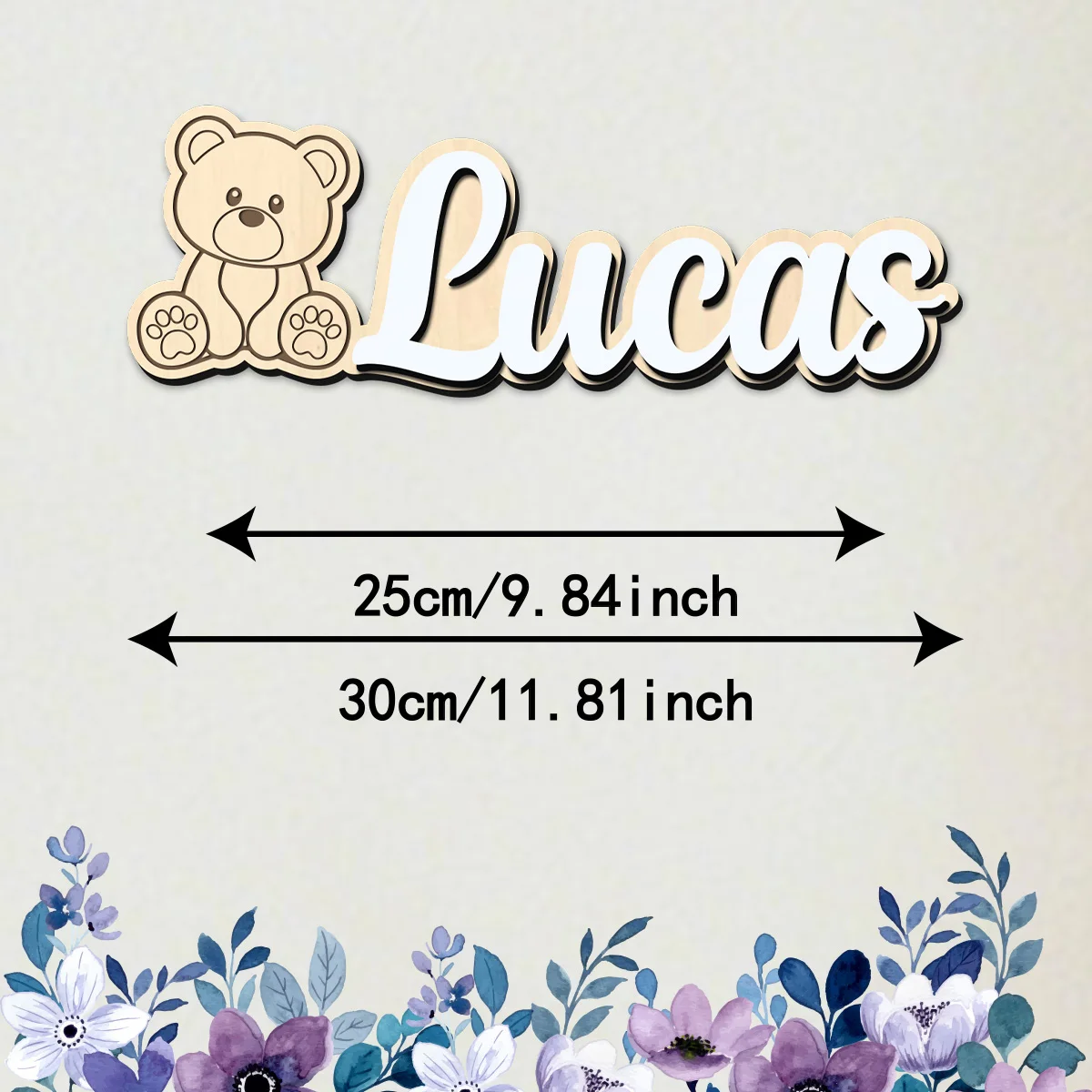 1pc double-layer wooden surname brand, teddy bear pattern, personalized children's room decoration, baby name identification view 5