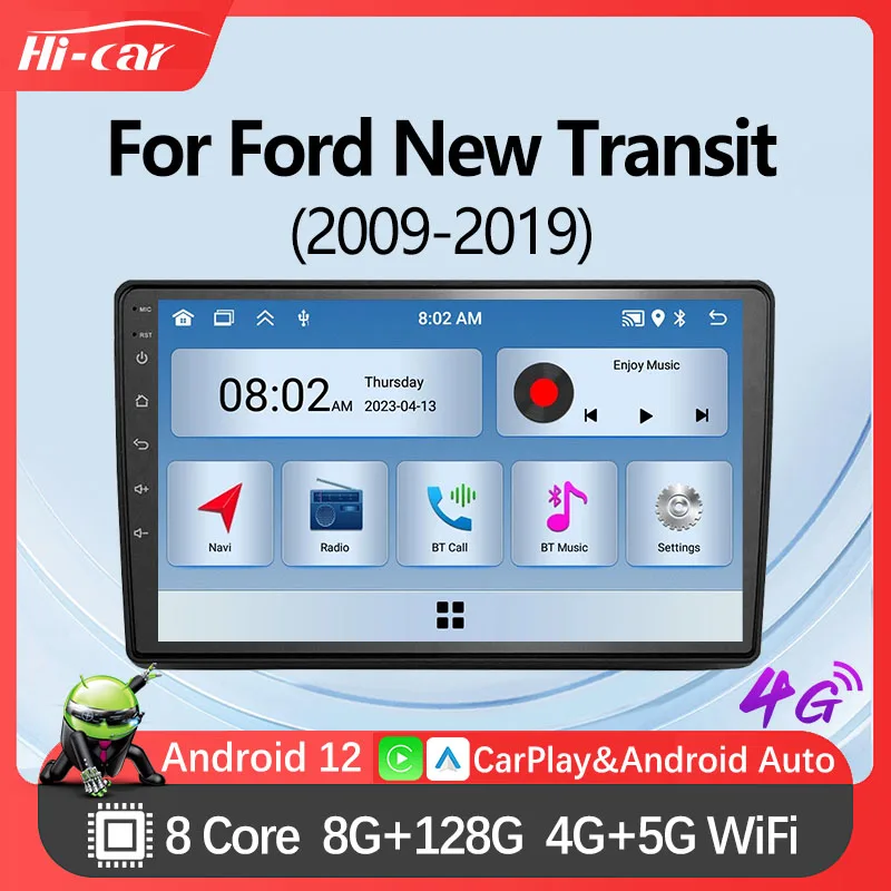 2Din Android 12 Car Radio for Ford New Transit 2009-2019 Wireless CarPlay Android Auto RDS Stereo Multimedia Video Player