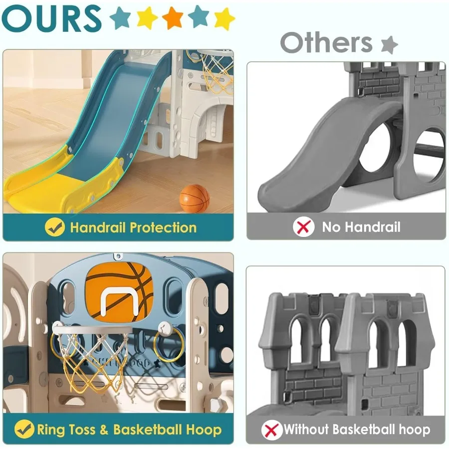 9 in 1 Toddler Slide Kid Slide for Toddlers Age 13 with Ring Toss Basketball Hoop and Telescope Indoor Outdoor Playset Playgrou