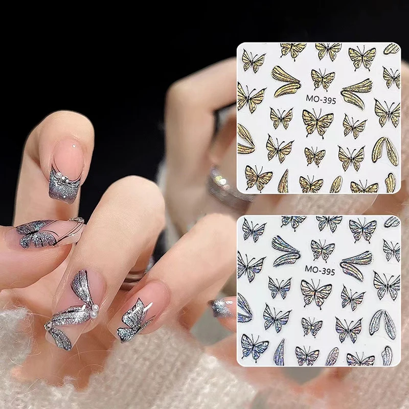 1 pegatina de mariposa para uñas, brillo dorado y plateado, estilo de uñas, relieve estereoscópico, decoración de uñas, entusiastas de la arte de uñas DIY