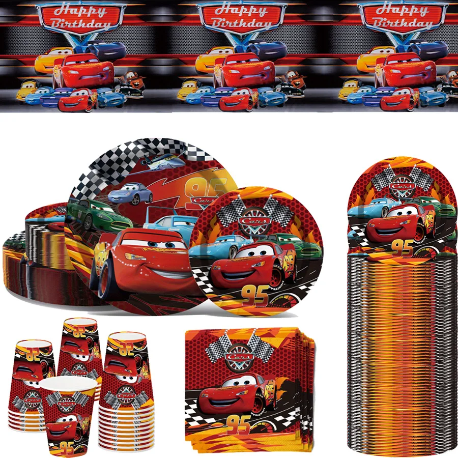 

Lightning McQueen Cars Birthday Party Decorations Disposable Tableware Paper Plates Gift Bags Tablecloth Toys Christmas Supplies