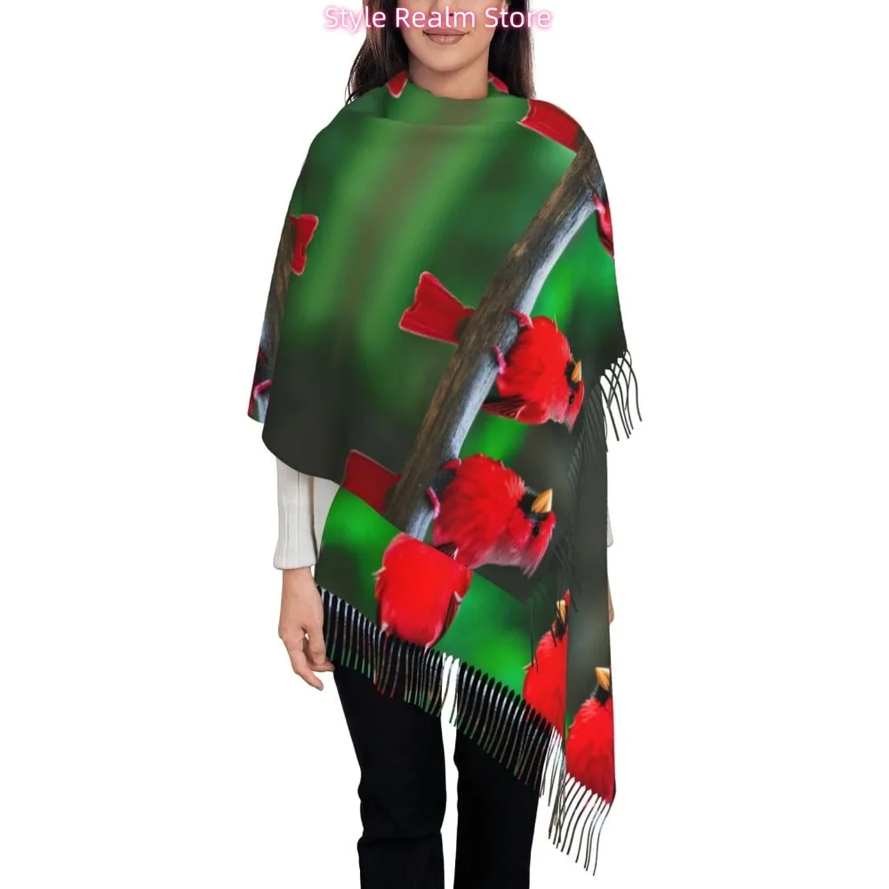 

Красный милый шарф из полиэстера с принтом птиц, дышащий модный аксессуар для путешествий и повседневной носки