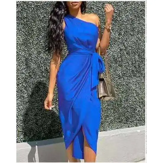 Ele – jupe asymétrique taille haute pour femmes, Faion Wi incliné, ceinture Dr, mi-longue, couleur Simple, été 2024