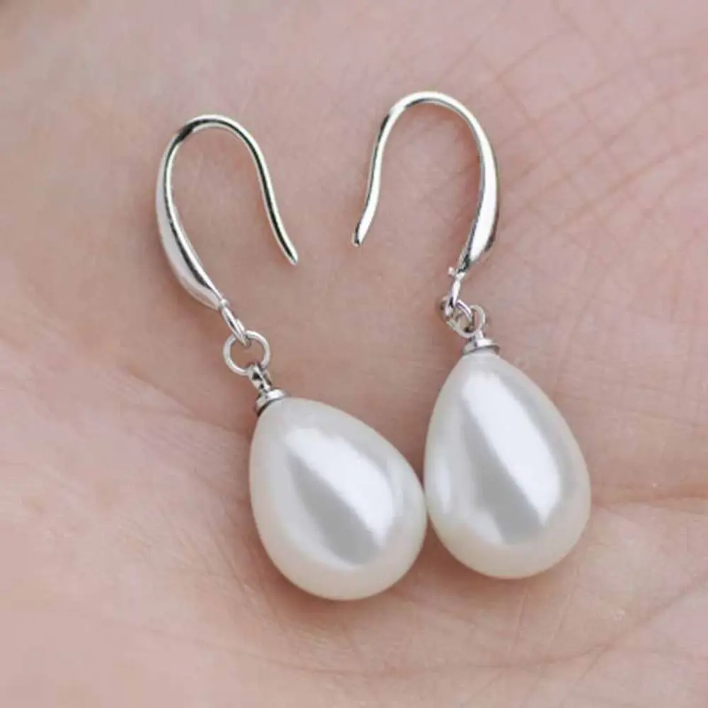 Water Drop Shape Long Earrings Simulation Freshwater Pearl Shell Beads Drop Earrings Temperament Rhinestone Ear Hook Ear Jewelry