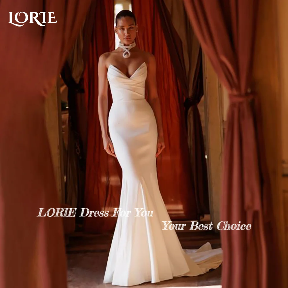 LORIE فساتين زفاف أنيقة من التل بدون حمالات على شكل حرف a طيات على شكل كرة فستان زفاف على الشاطئ متعدد الطوابق كشكش فستان عروس مخصص