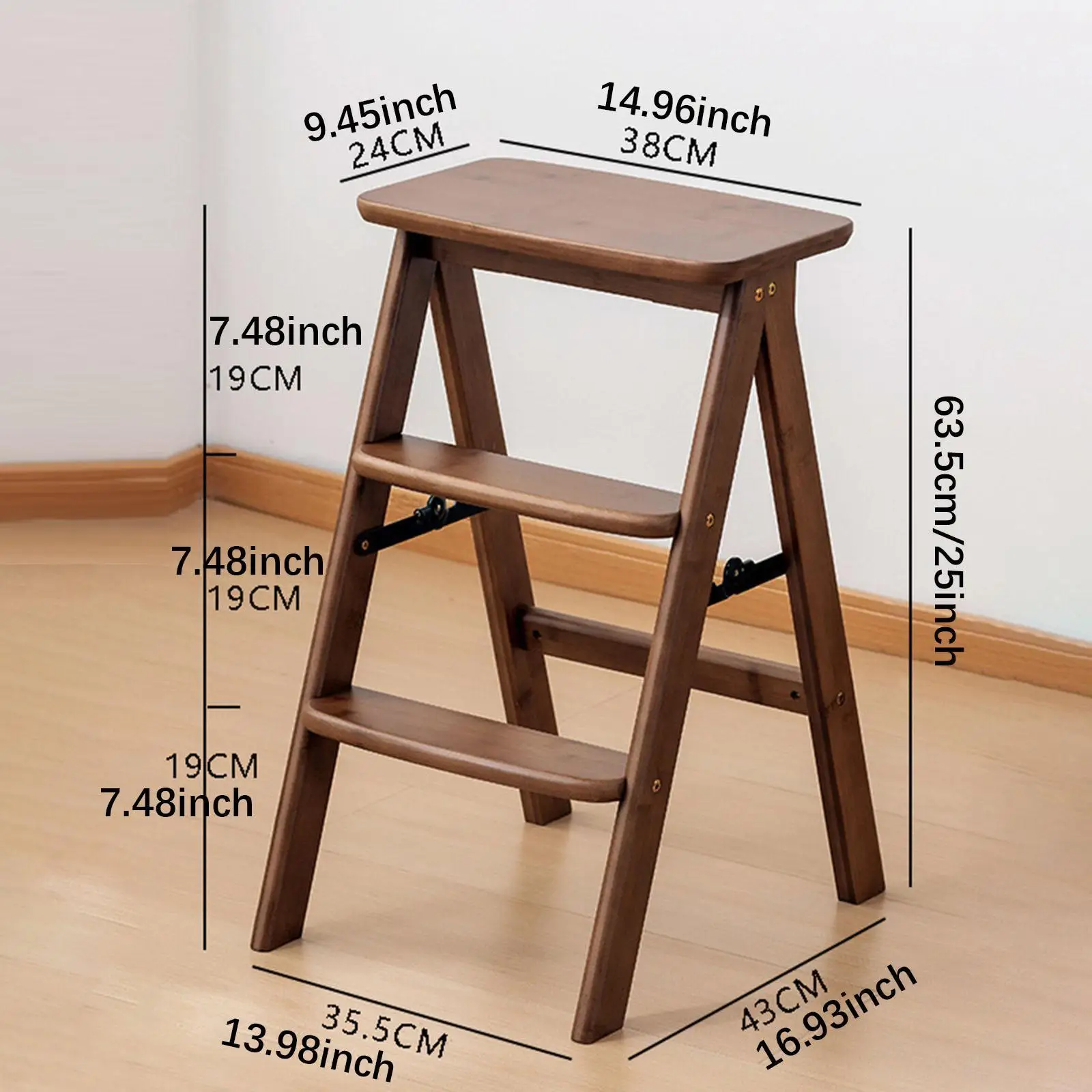 Folding Step Stool Display Stand 3 Layer Plant Stand Sturdy Convenient Nonslip Wooden Chair for Bar Garage Department Stores