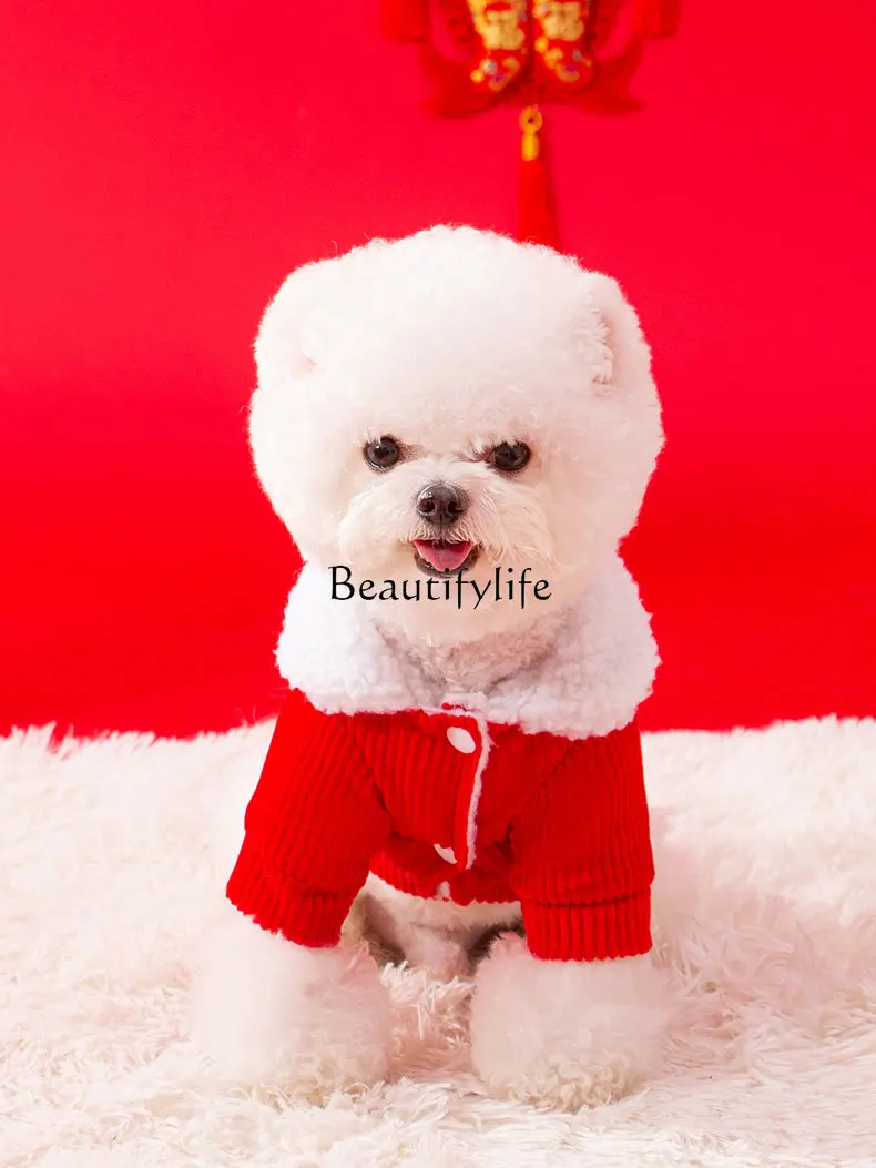 New Year Puppy Clothes Winter Cute Winter Pet Autumn and Winter Berber Fleece Cotton Coat