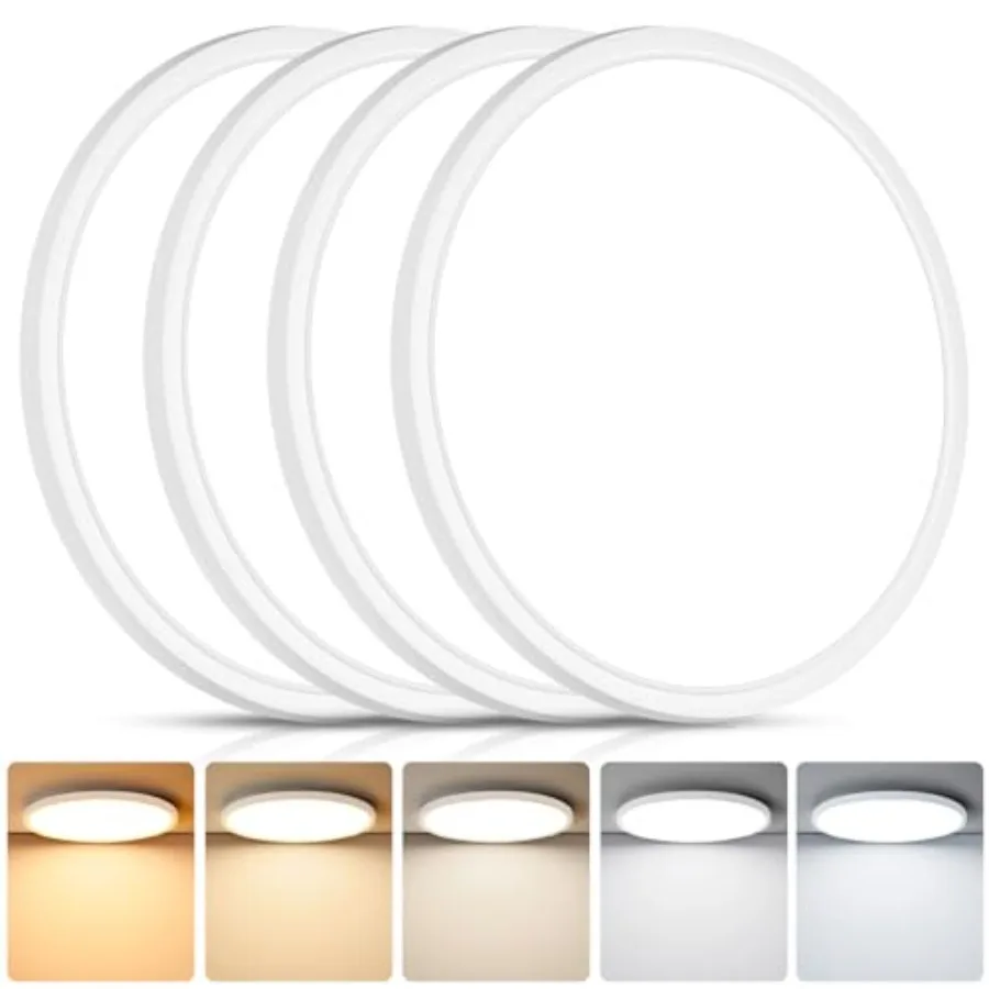 4Pack LED Flush Mount Ceiling Light Fixture, 12 Inch 24W, Super Slim 0.67 Inch, 3200LM, Dimmable and 2700K-6500K 5 Color Select
