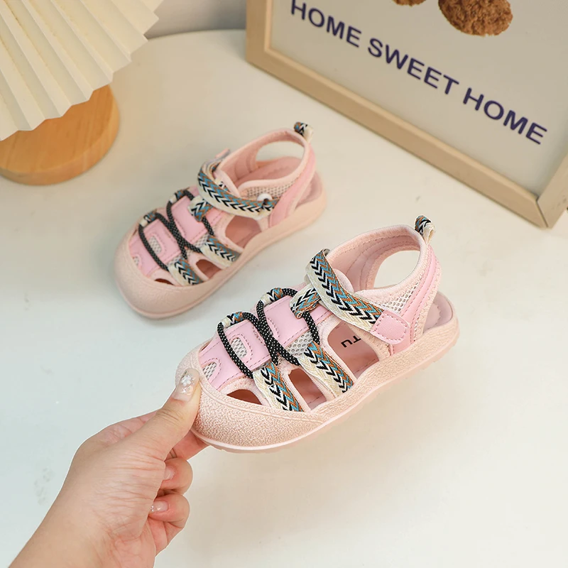 2024New Children's Sandals Summer Breathable Non-slip Toe Hollow Girls' Sports Sandals Beautiful Fashionable Outdoor Beach Shoes