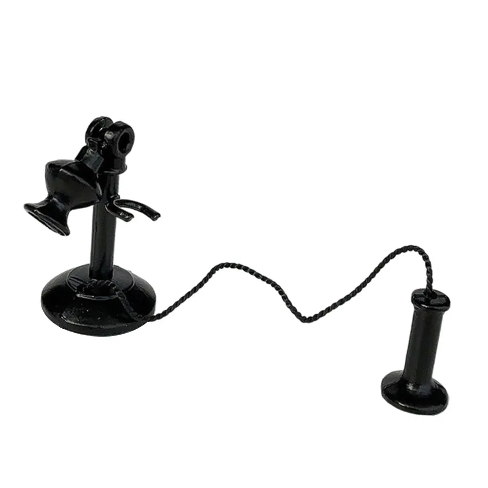 

Vintage Telephone Retro Black Iron Candlestick Phone Miniature for Living Room Bedroom Home Office Decor Dollhouse Accessories