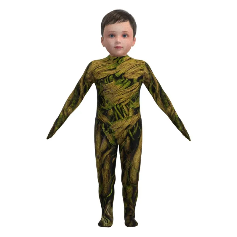 Kids Guardians of The Galaxy Groot Cosplay Costume Bodysuit Jumpsuit Mask Halloween Costume for Children Boys