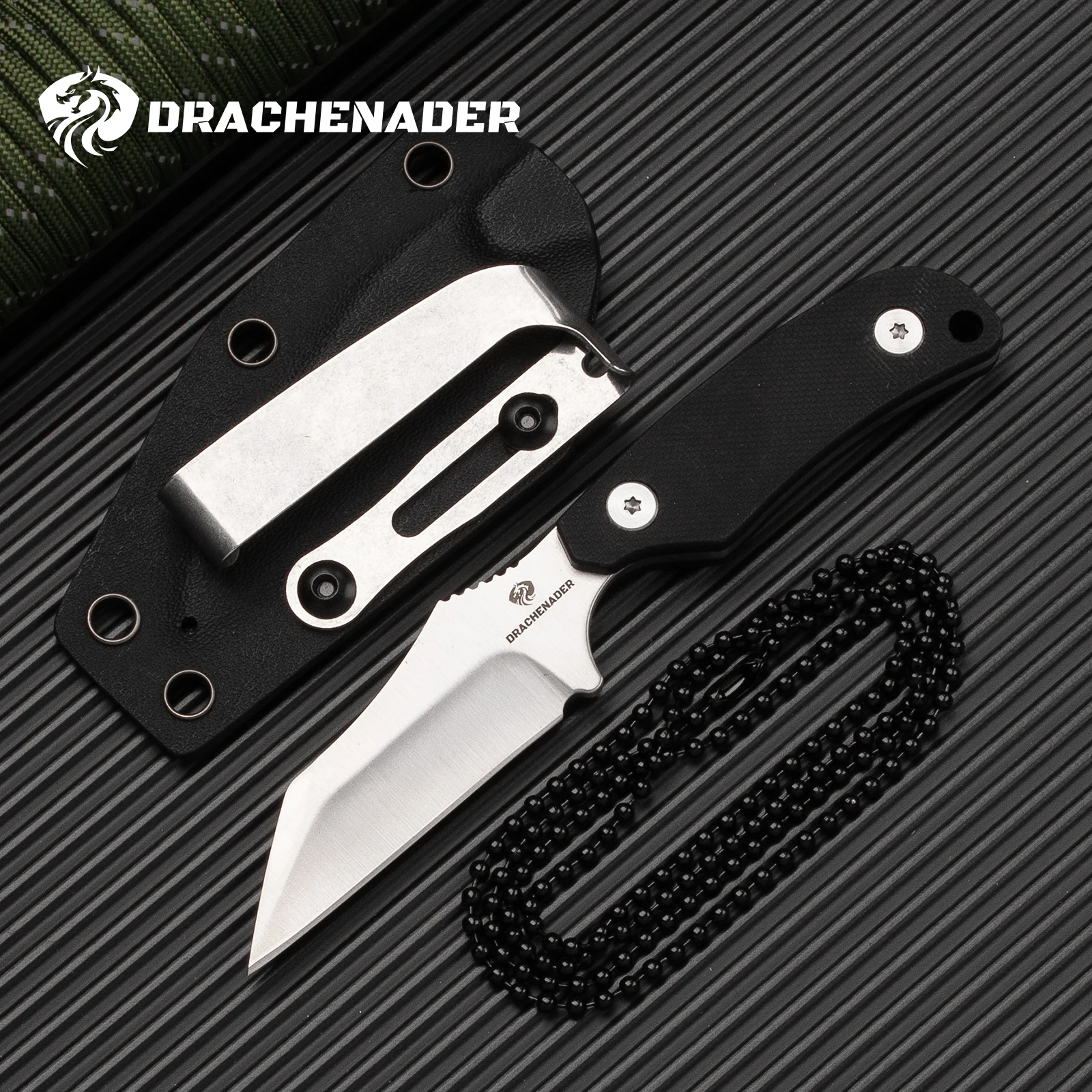 

Mini Wharncliffe Neck Knife D2 Steel with Kydex Sheath, Full Tang Tactical Blade for Outdoor Survival, EDC, and Camping