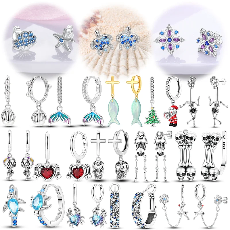 925 Sterling Silver Hoop Earrings Butterfly Heart Turtle Snowflake Earring Fit Teens Women Sparkling Classic Wedding Jewelry