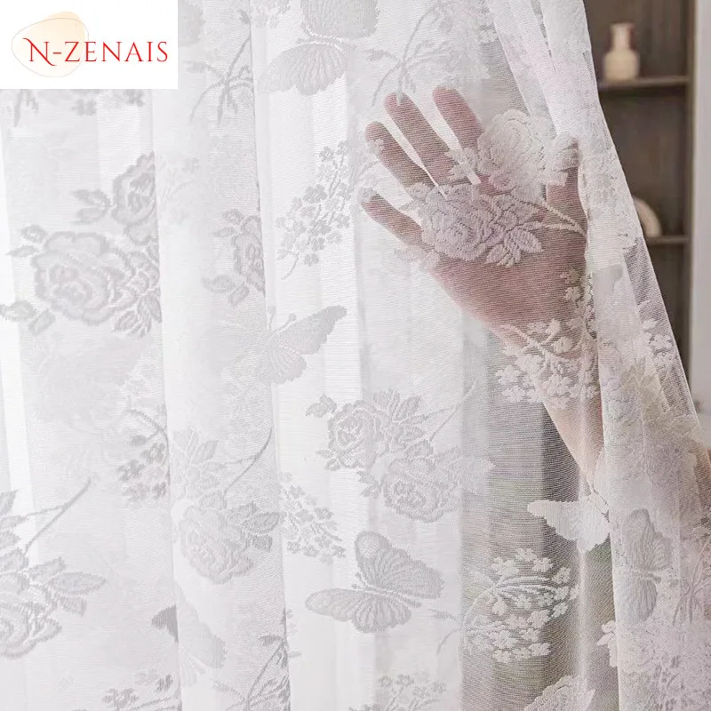 European Butterfly Lace White Tulle Sheer Curtains for Living Room Bedroom Dining Kitchen Window Decor Wedding Luxury Thicken