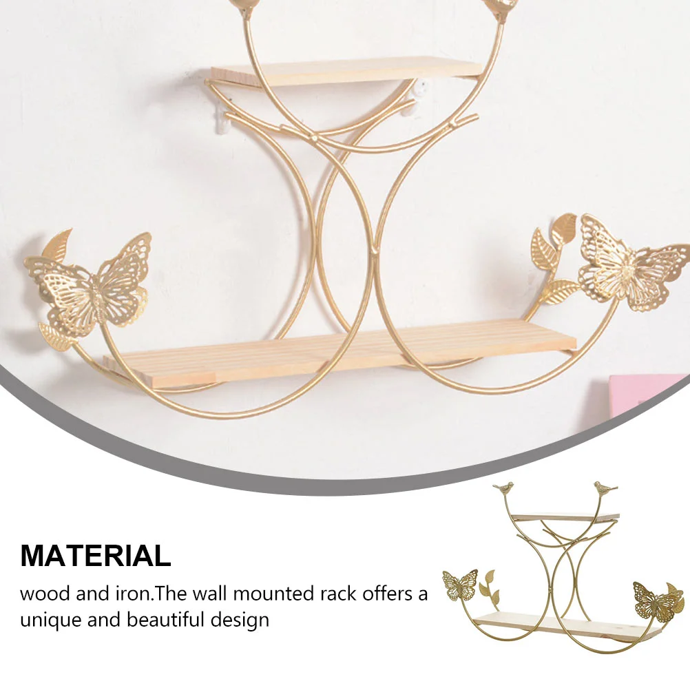 1pc Multi-purpose Rack Iron Decorative Shelf Wall-mounted Rack (Golden)