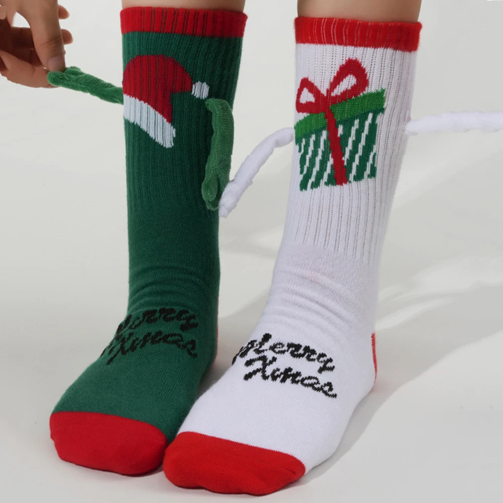 Christmas Hand in Hand Socks Magnetic Hand Holding Sock Cute Warm Cotton Socks Funny Magnetic Suction Socks for Women Men 5pairs