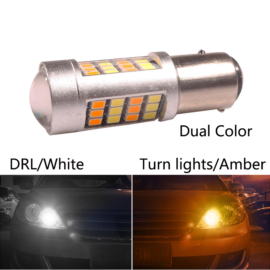 2Pcs 1157 BAY15D Dual Color Bulbs White+Amber P21/5W LED Car Lamp DRL&Turn Signal Lights 2835 42-Smd