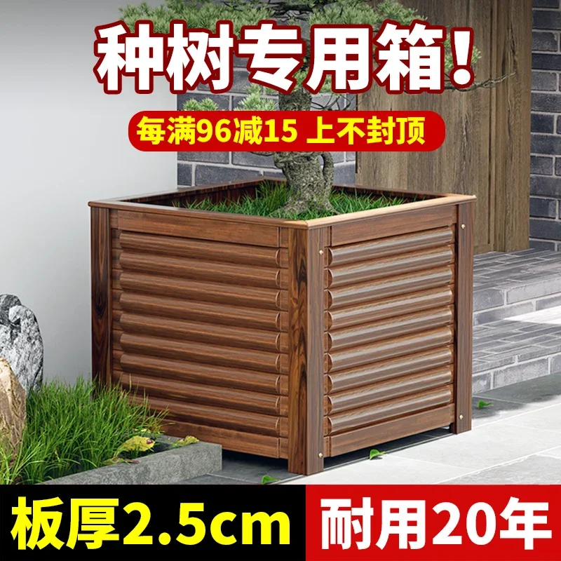 Preservative wood flower box Outdoor Planting Garden tree  Extra large wood  slot Outdoor balcony