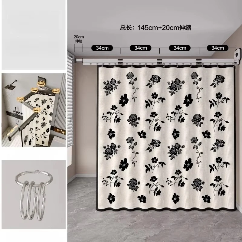 No Punching Z-shape Folding Invisible Bathroom Toilet Bathing Waterproof Partition Dry and Wet Separation Shower Curtain
