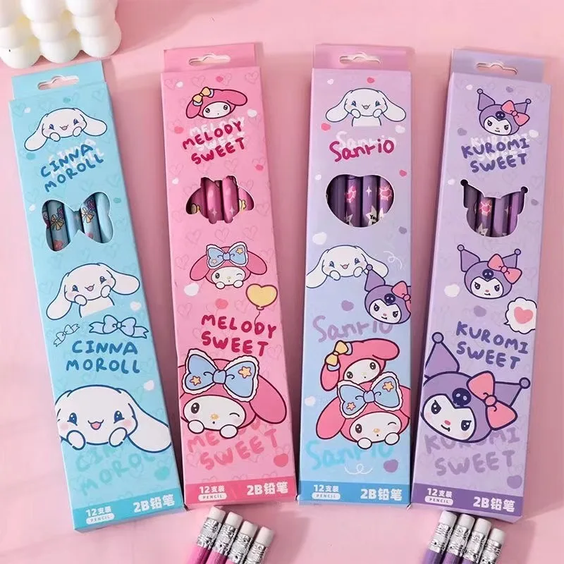 48-144pcs Sanrio Kuromi Pencils Cinnamoroll melody student Pencil with eraser Kids Painting Writing School Supplies Stationery